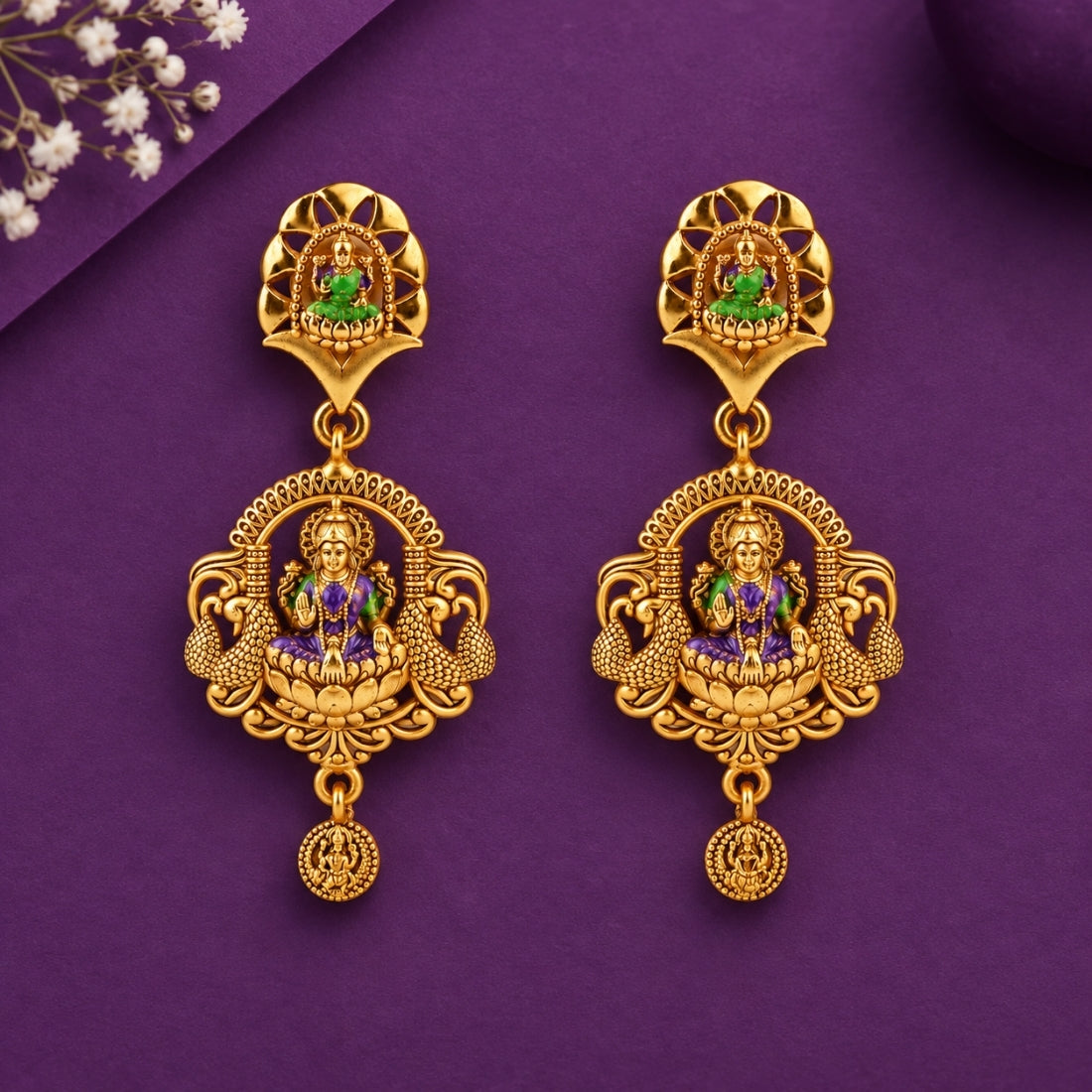 The Royal Lakshmi Mandap & Twin Peacock Drop Earrings in 925 Sterling Silver