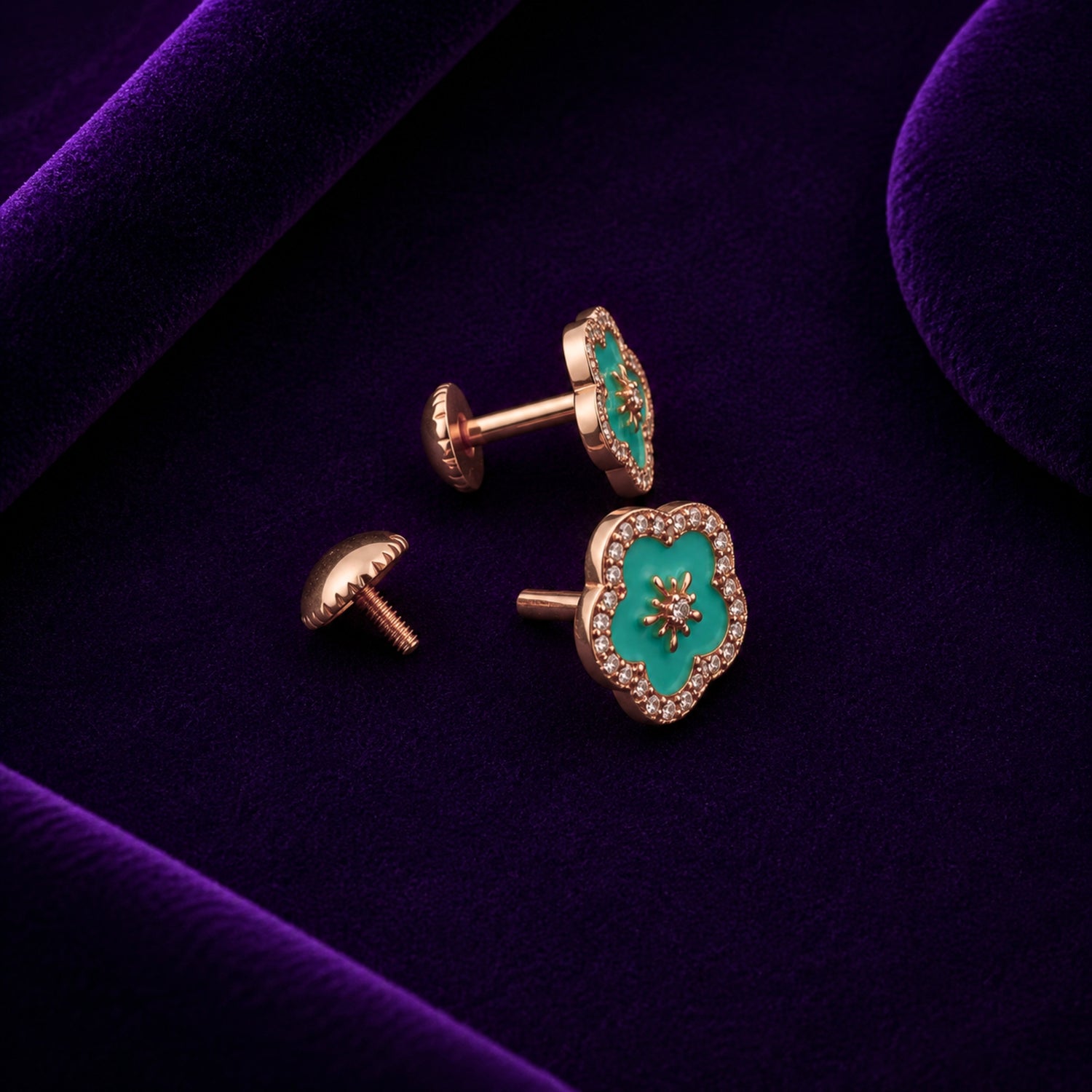 Azure Blossom Enamel 925 sterling silver Studs