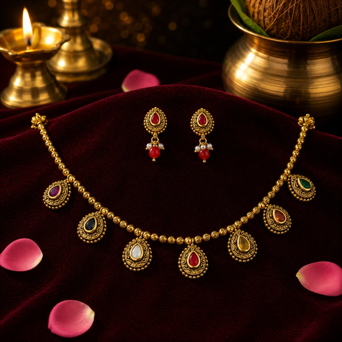 The Navaratna Tilak 925 Silver Festoon Set