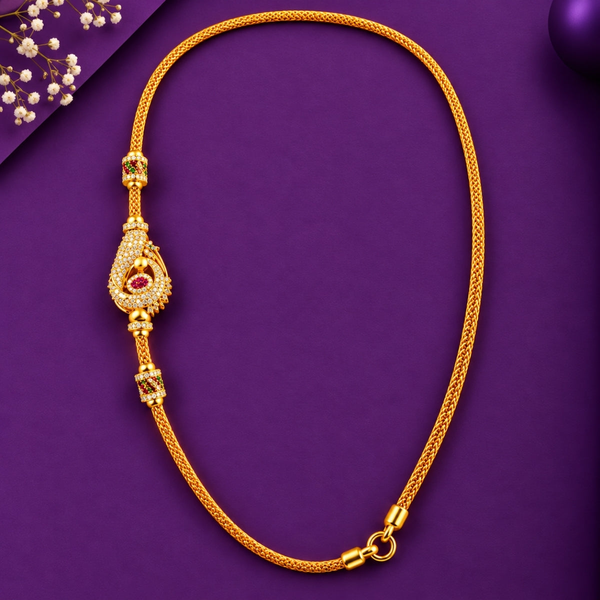Traditional Mayil Mango Mugappu 925 Sterling Silver Gold Plated Thali Chain