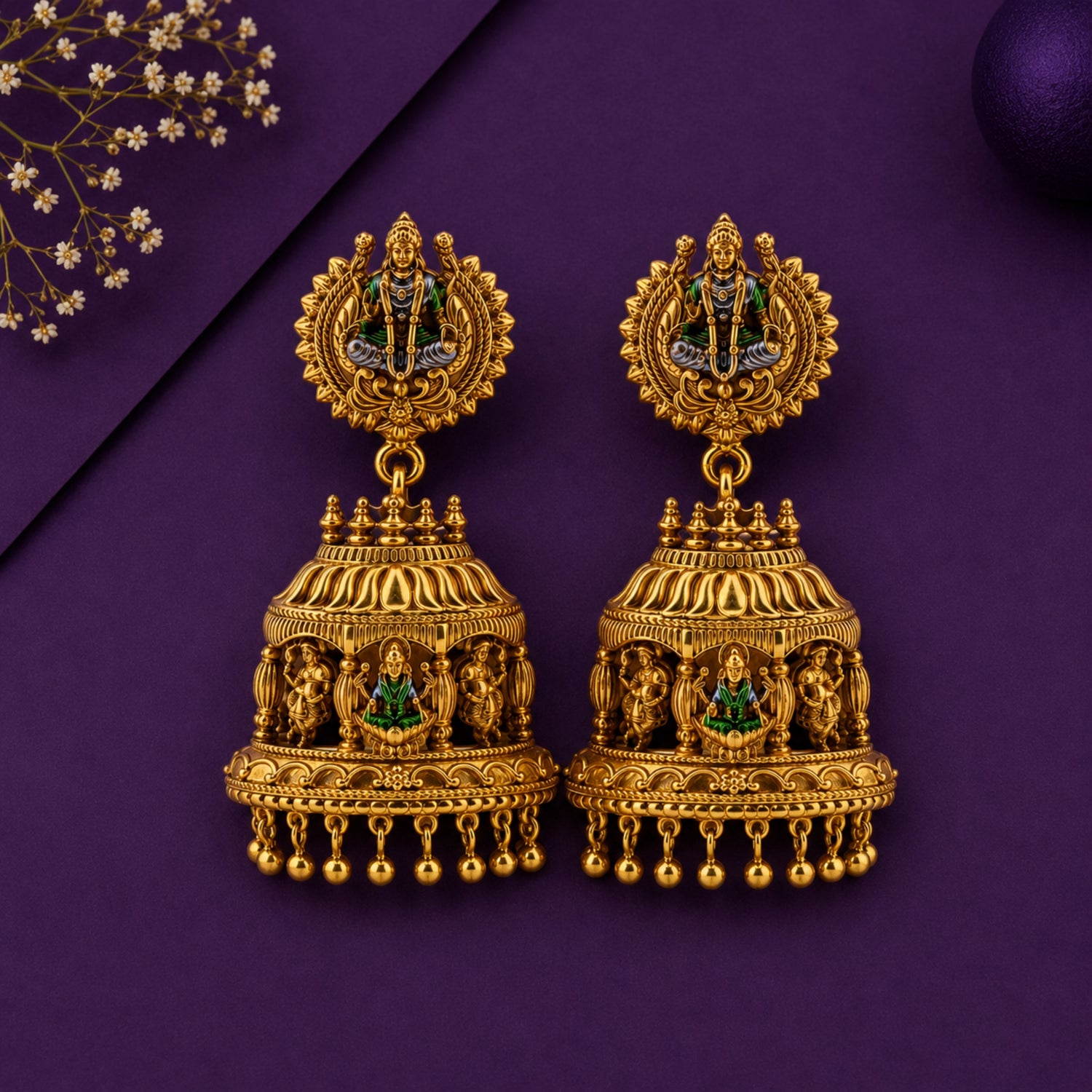 The Lakshmi Peacock Temple Jhumka Earrings
