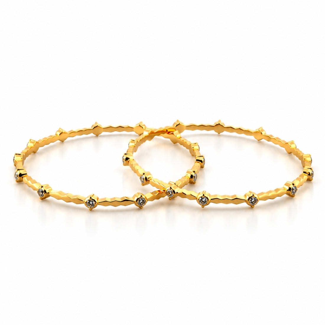 The Regal Prism Chevron Stackable Bangles (Set of 2 in 925 Sterling Silver with Radiant 24K Gold Polish)