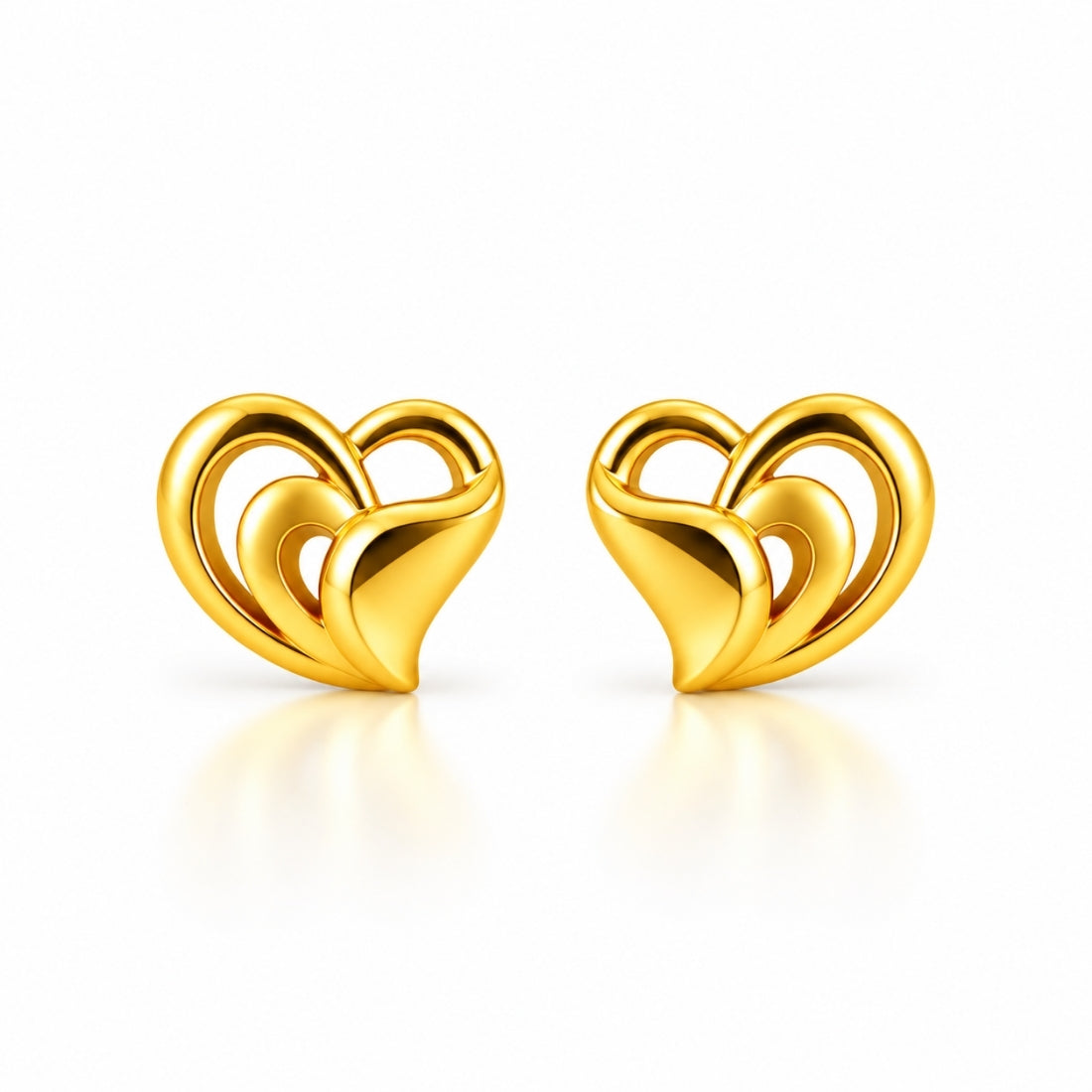 Hridaya Swirl 925 Sterling Silver Gold-Plated Twin Heart Stud Earrings