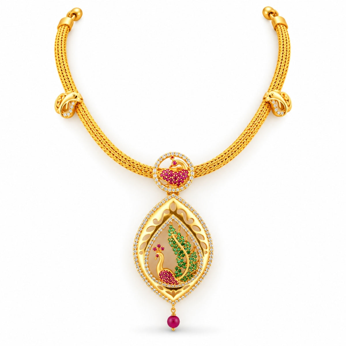 The Mayura Emerald CZ 925 Silver Gold Plated Necklace