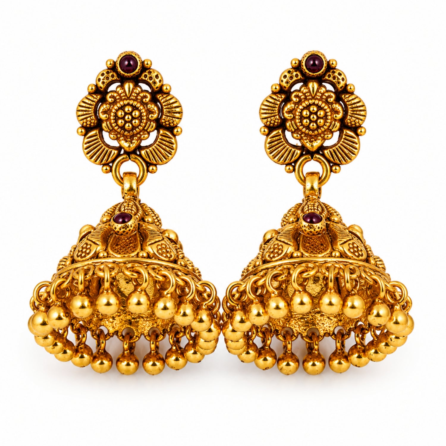 The Padma Blossom Antique Jhumka – 925 Sterling Silver (Antique Gold Finish)