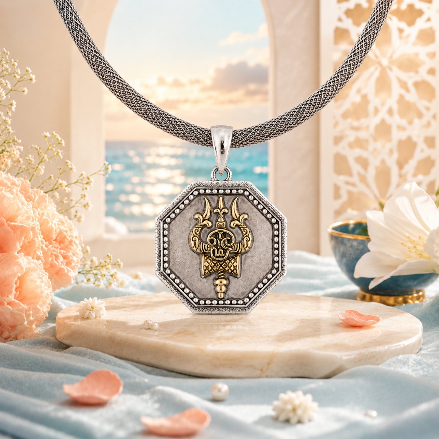 The Octa-Trishul Dual-Tone 925 Sterling Silver Pendant