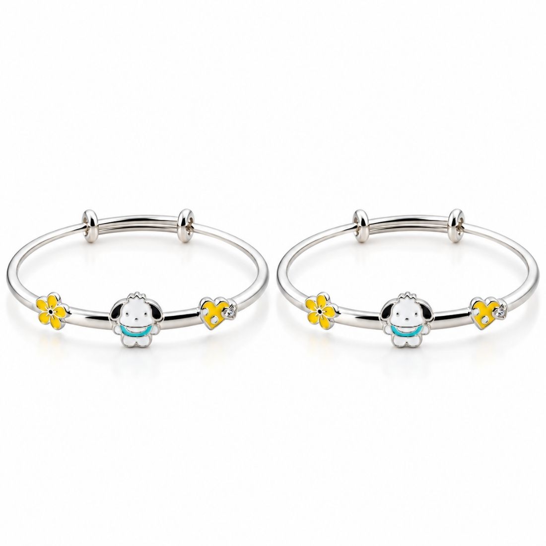 Pochacco Puppy & Golden Meadow 925 Sterling Silver Adjustable Kids Kadas