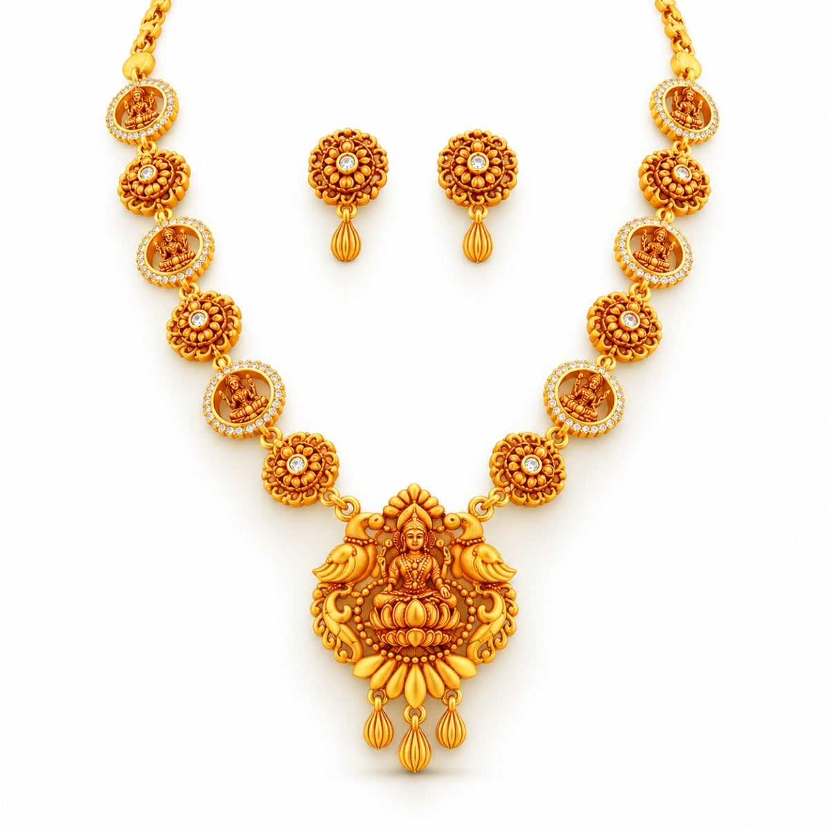 The Divine Lakshmi Peacock Temple 925 Silver Gold-Plated Necklace Set