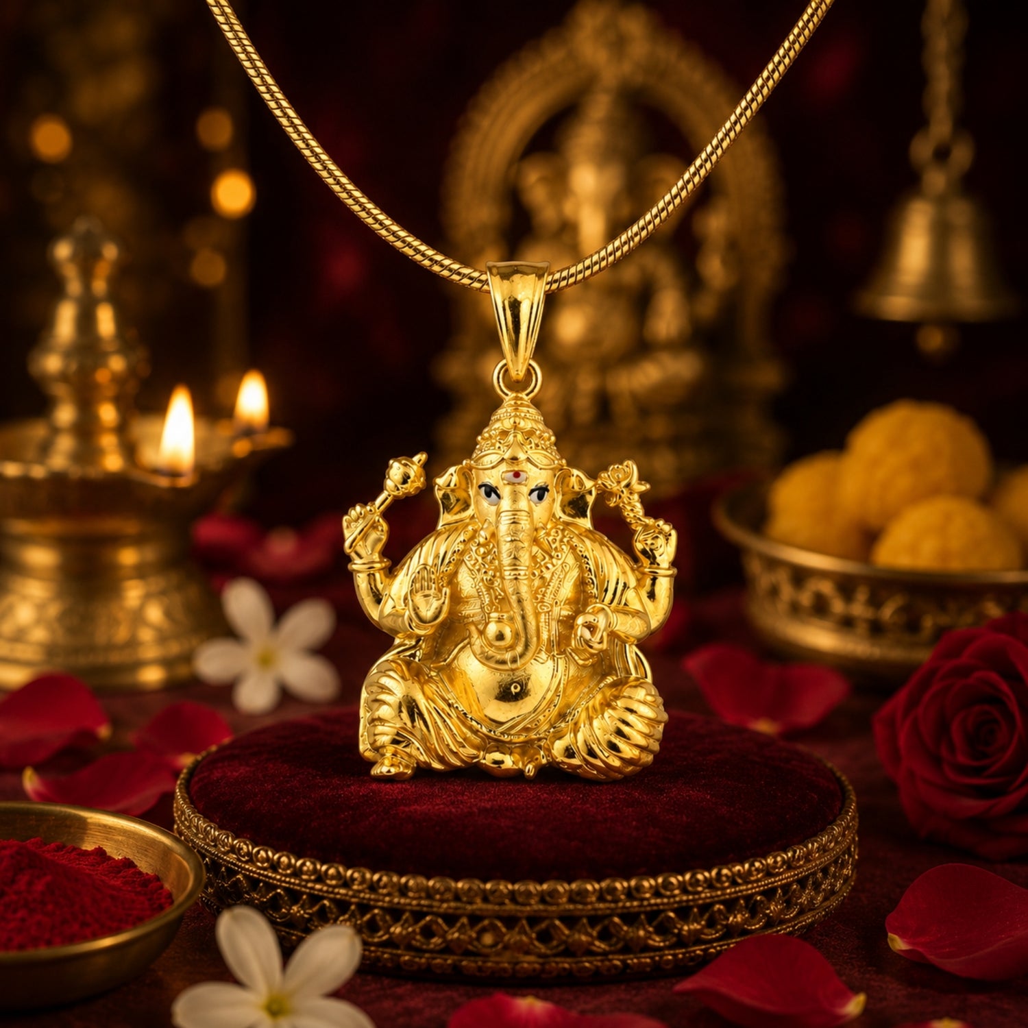 Divine Gold Plated 925 Silver Seated Vinayagar Pendant