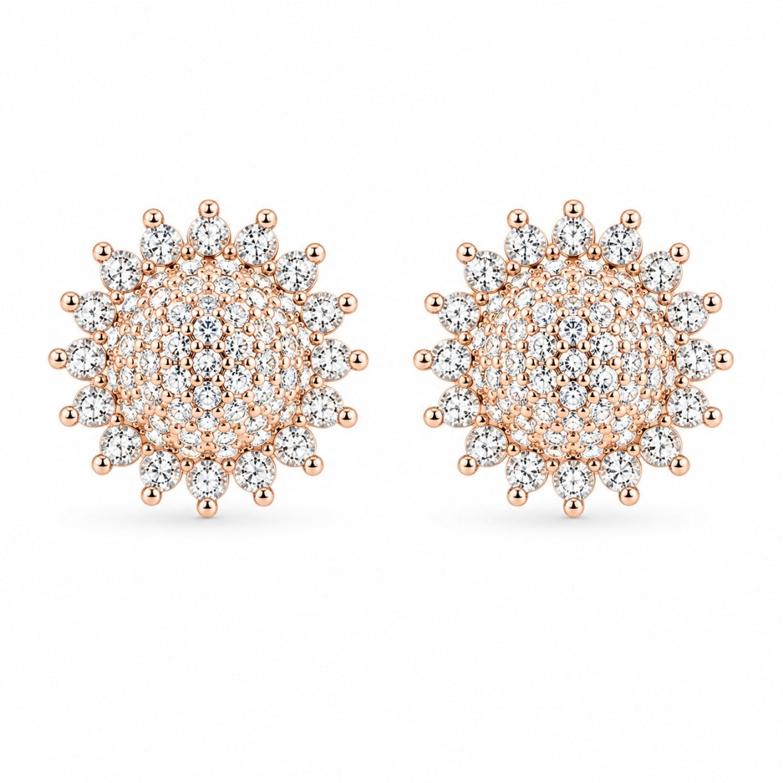 Rose Gold Pavé Dome Sunflower Stud Earrings