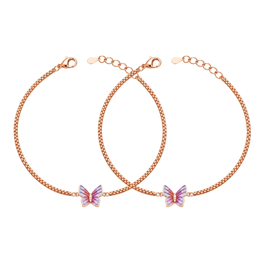 The Iris Butterfly Rose Gold 925 Silver Anklet Pair