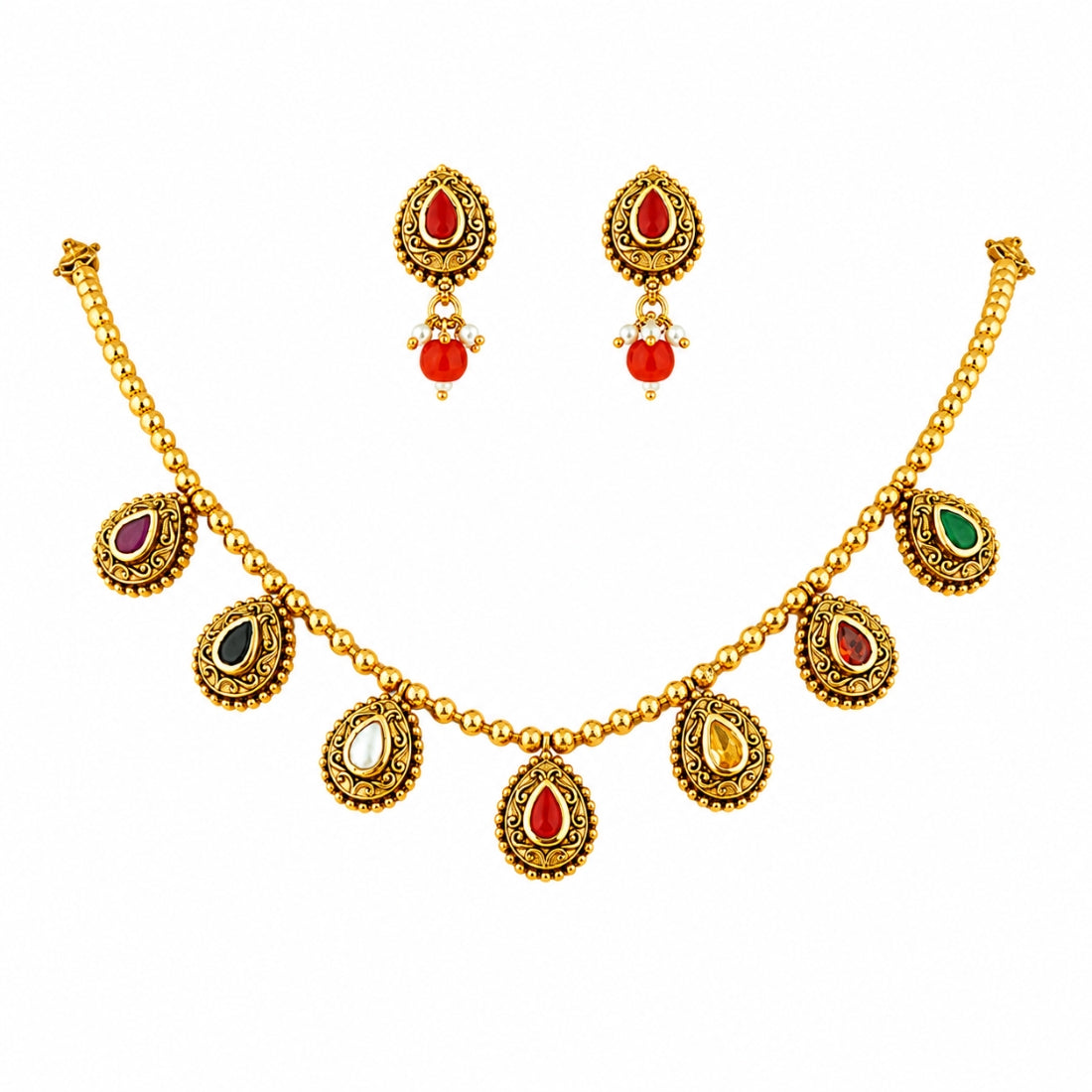 The Navaratna Tilak 925 Silver Festoon Set