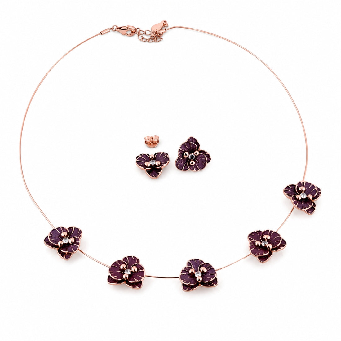 The Midnight Dahlia Floating Wire 925 Silver Necklace Set