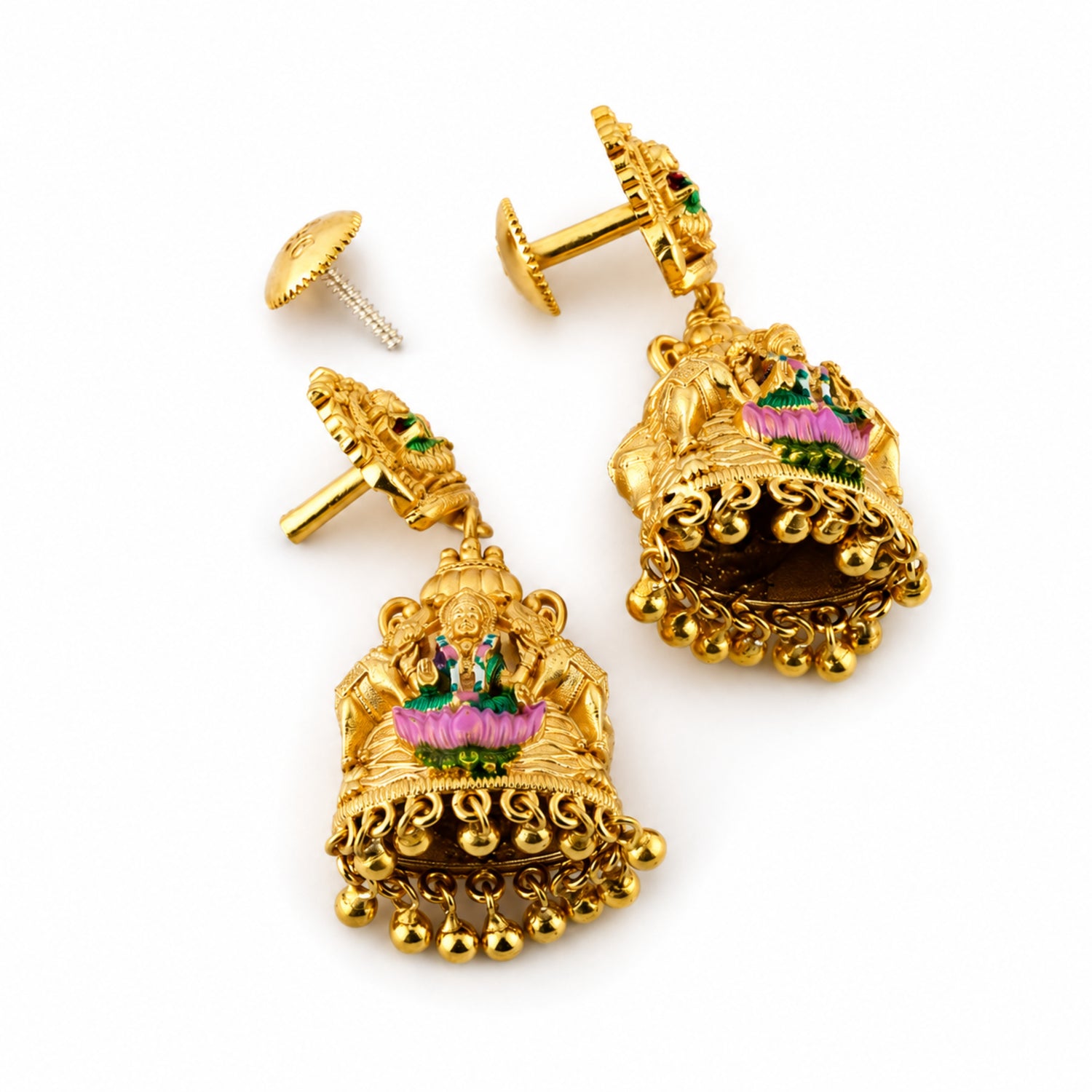 Imperial Lakshmi Gaja-Nakshi Gold-Plated 925 Silver Jhumkas