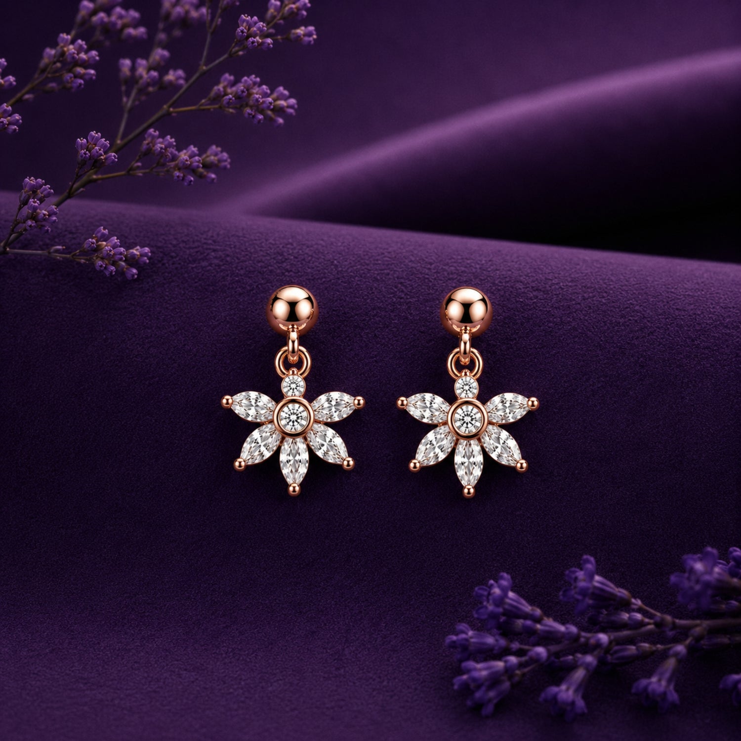 Marquise Lotus Solitaire 925 Pure Sterling Silver Drop Earrings