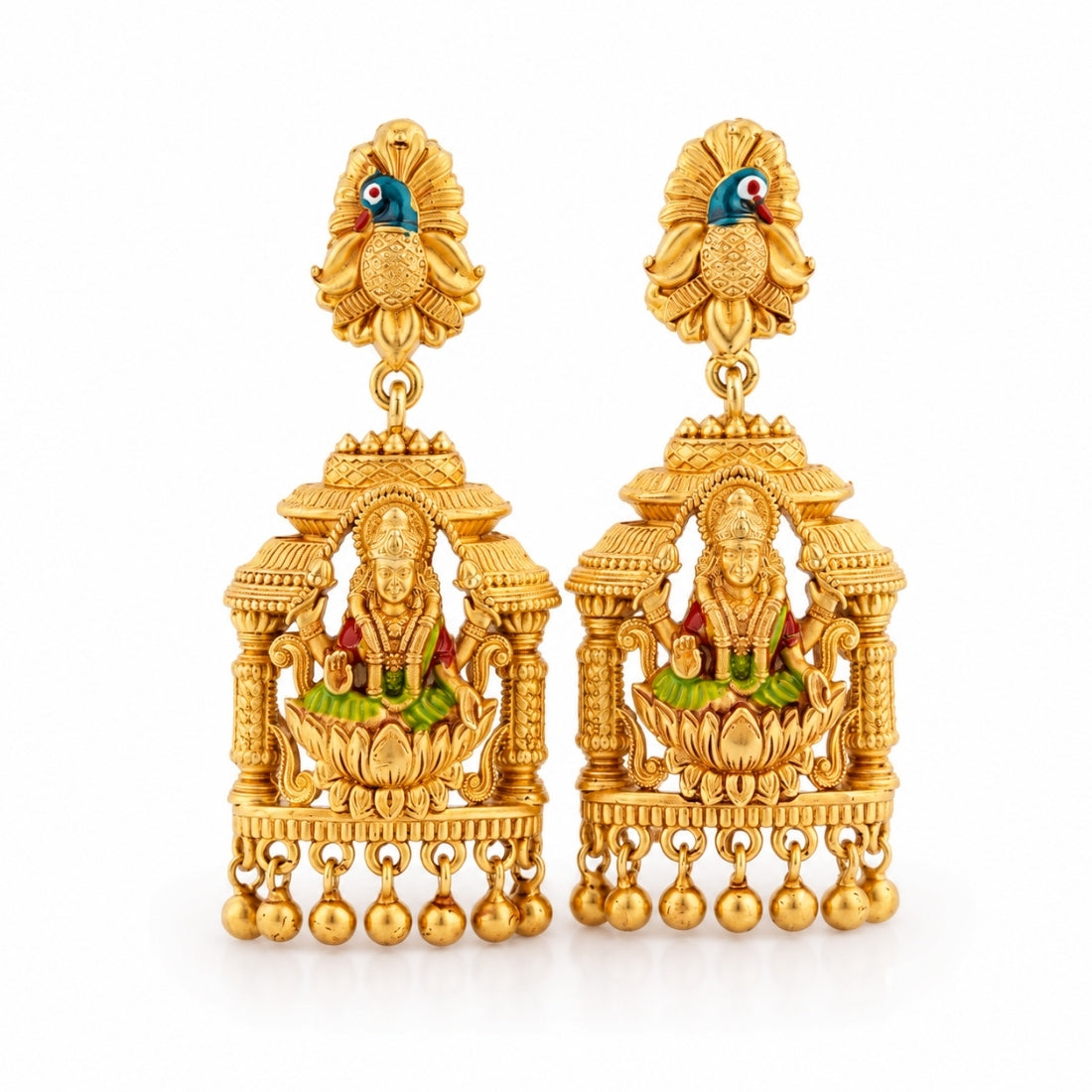 The Mayura Lakshmi Mantapa Jhumkas (Gold-Plated 925 Sterling Silver)