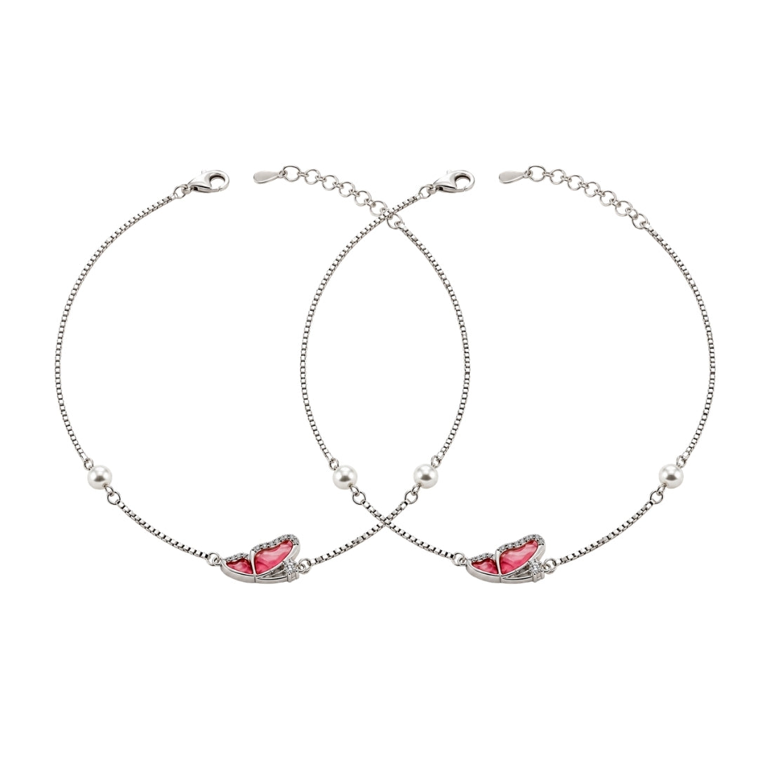 The Whimsical Flutter Pink Enamel Butterfly 925 Sterling Silver Anklets