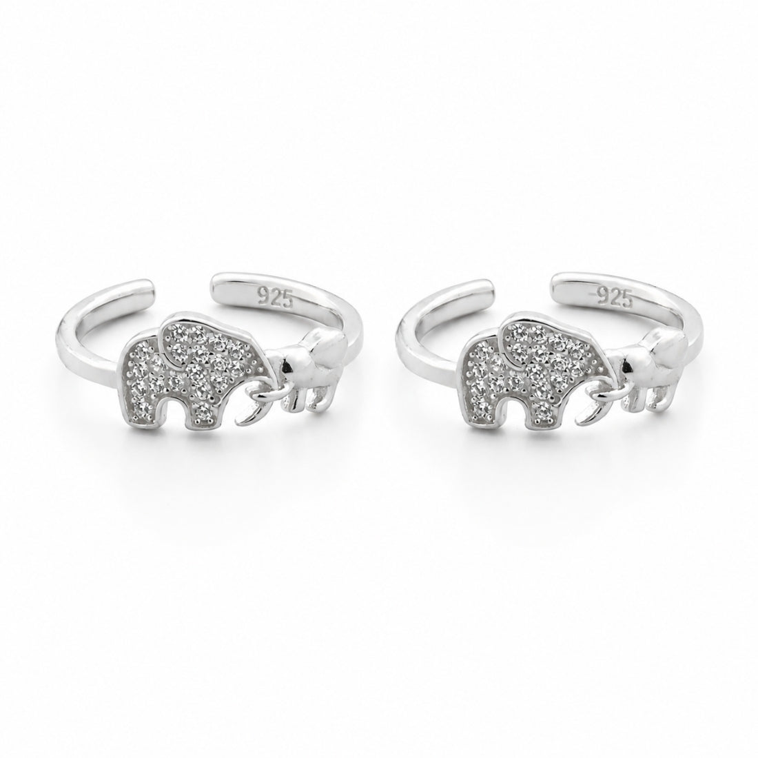Silver Matriarch Pavé Elephant Toe Rings (Pair)