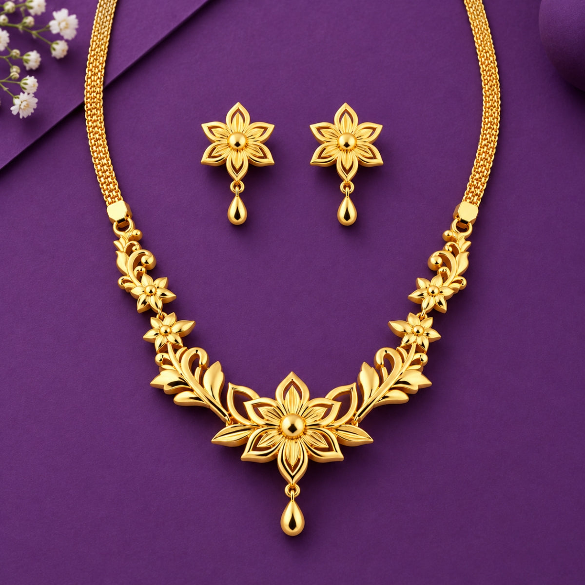 Blossoming Lotus Bloom Heritage 925 Silver Necklace Set