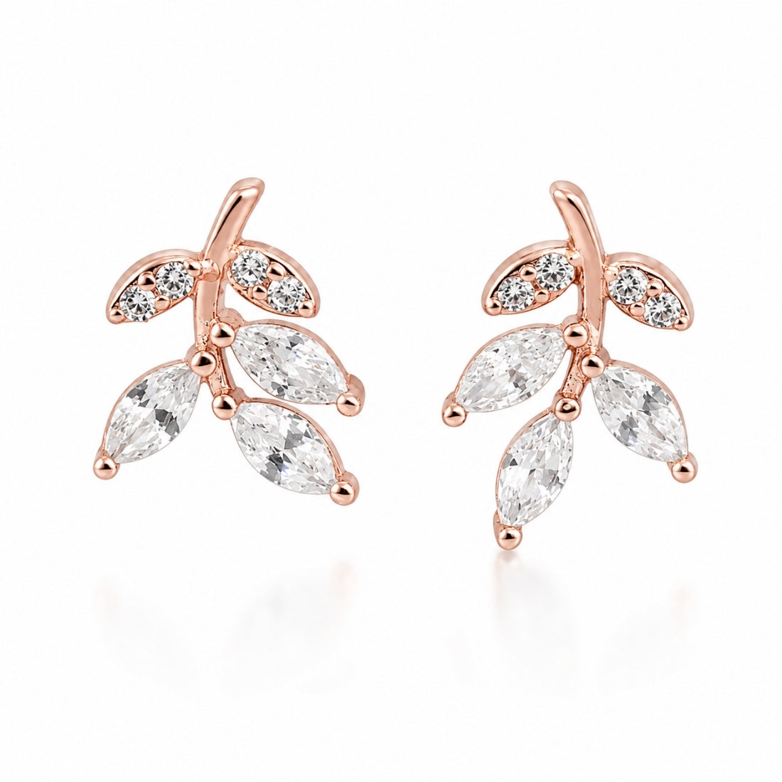 Rose Gold Sparkling Olive Branch Stud Earrings