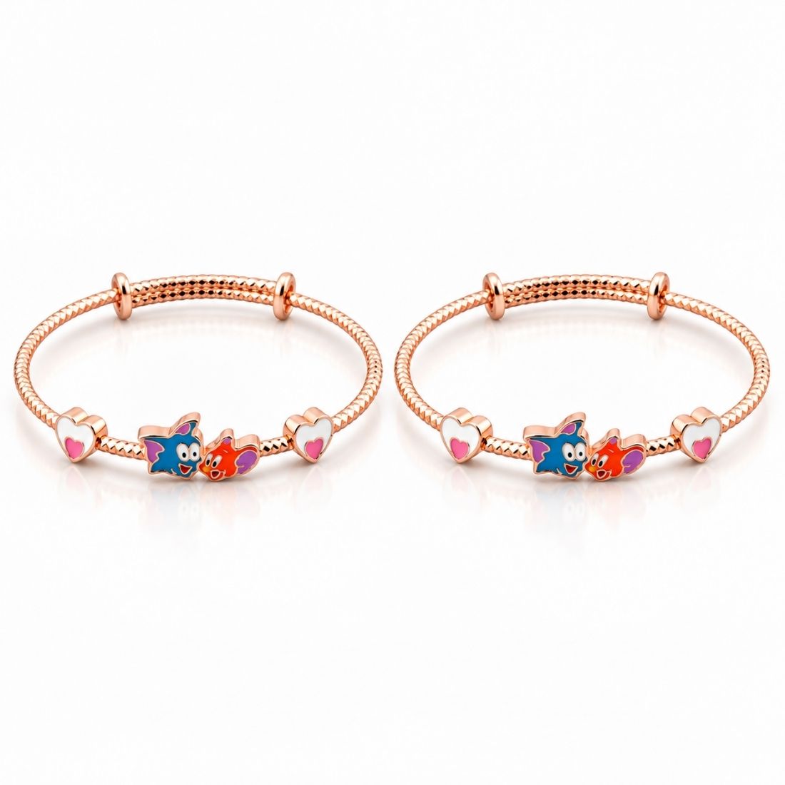 Tom & Jerry Playful Companions 925 Sterling Silver Adjustable Kids Kada Pair (Rose Gold Finish)