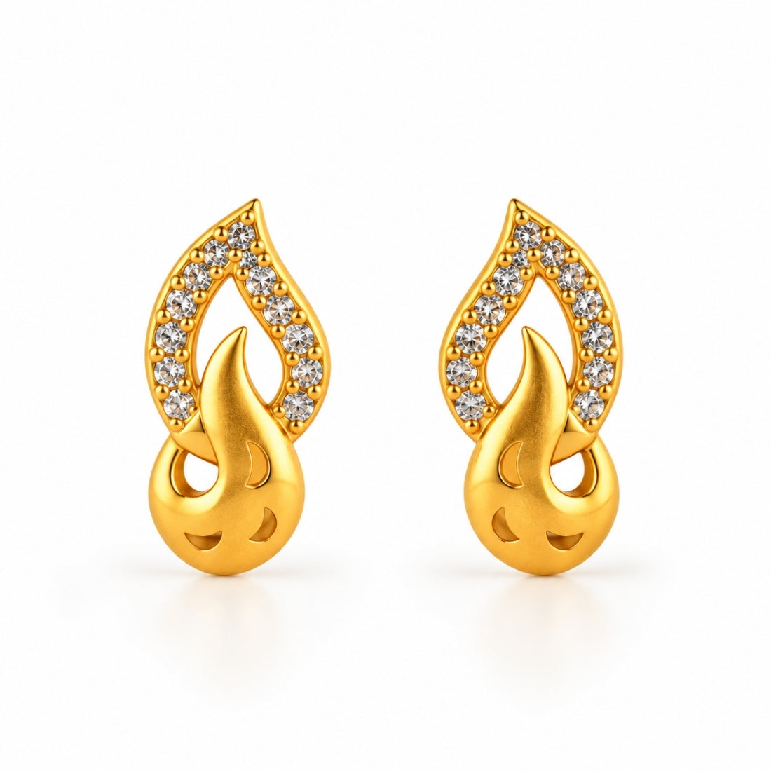 Golden Flame 925 Sterling Silver Cubic Zirconia Drop Stud Earrings