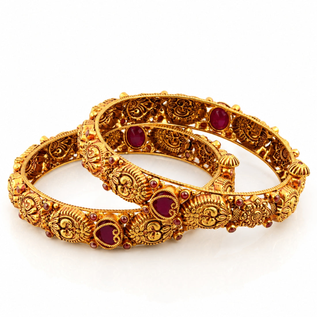 The Royal Mayura – 925 Silver Antique Gold-Plated Peacock Bangle Set