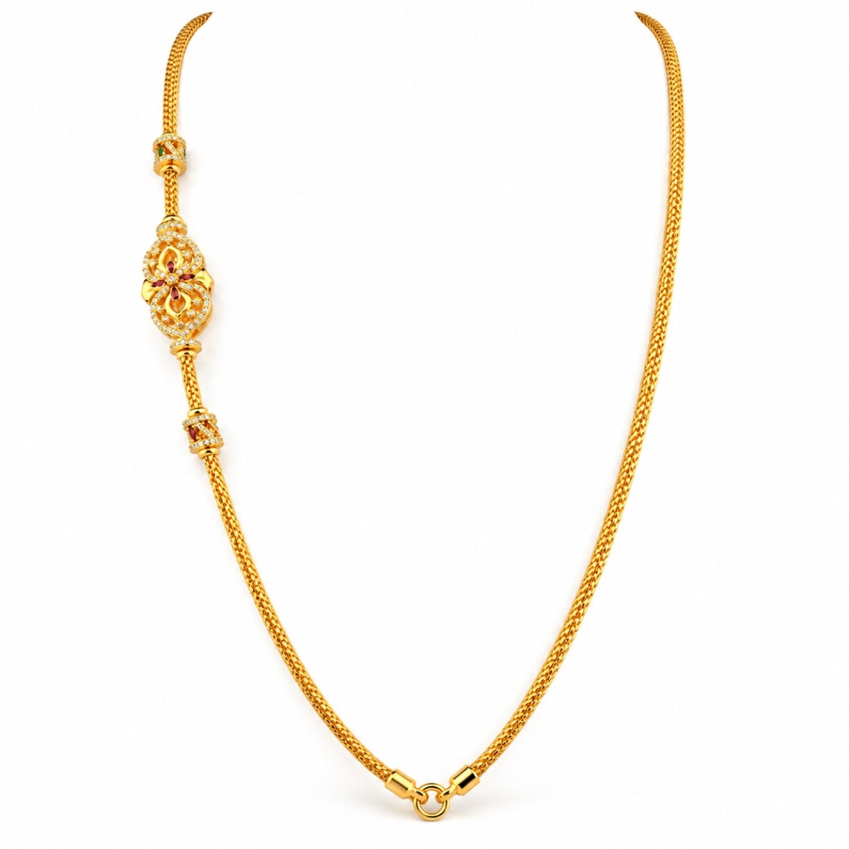 Traditional All-Gold Floral Filigree 925 Sterling Silver Gold Plated Thali Chain