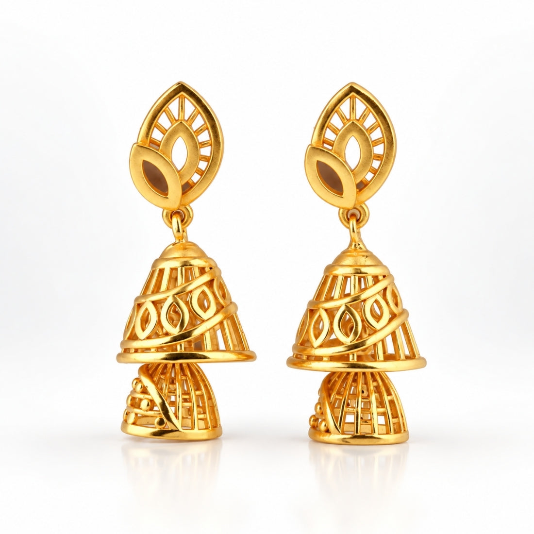 Gold Plated Silver Double-Tier Filigree Jhumka Earrings