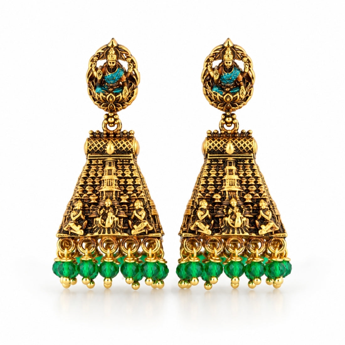 Vedic Gopuram Lakshmi Temple Gold Plated 925 Silver Jhumkas