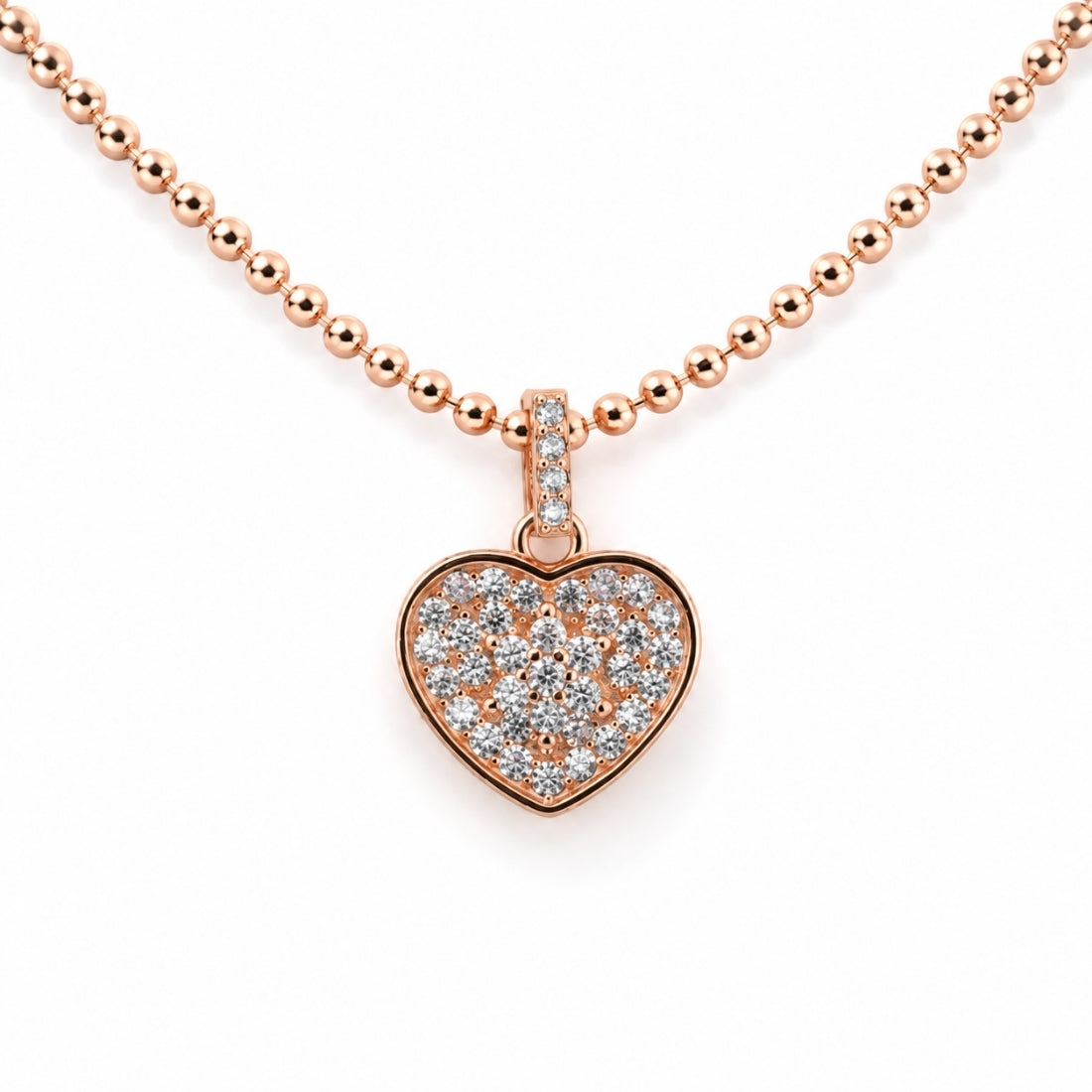 The Sparkling Heart Pave 925 Silver Rose Gold Pendant