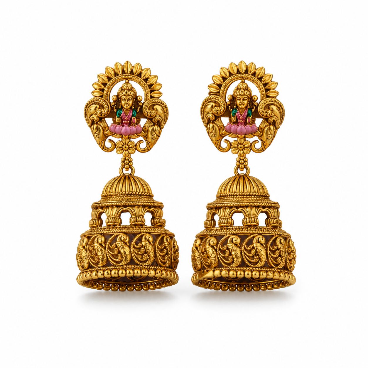 Imperial Lakshmi Peacock Nakshi Gold-Plated 925 Silver Jhumkas