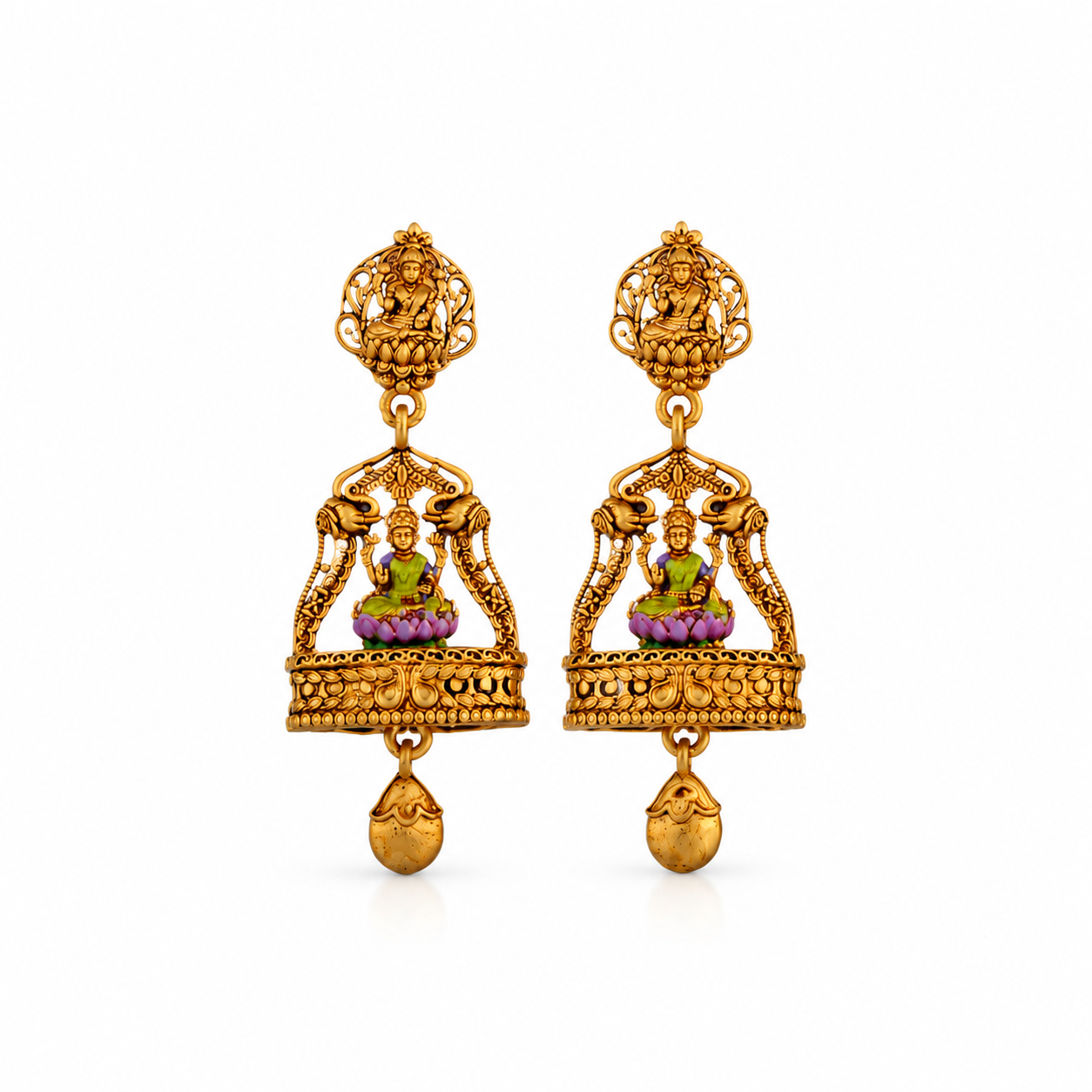 Divine Gaja Lakshmi Mandap Gold-Plated 925 Silver Drops