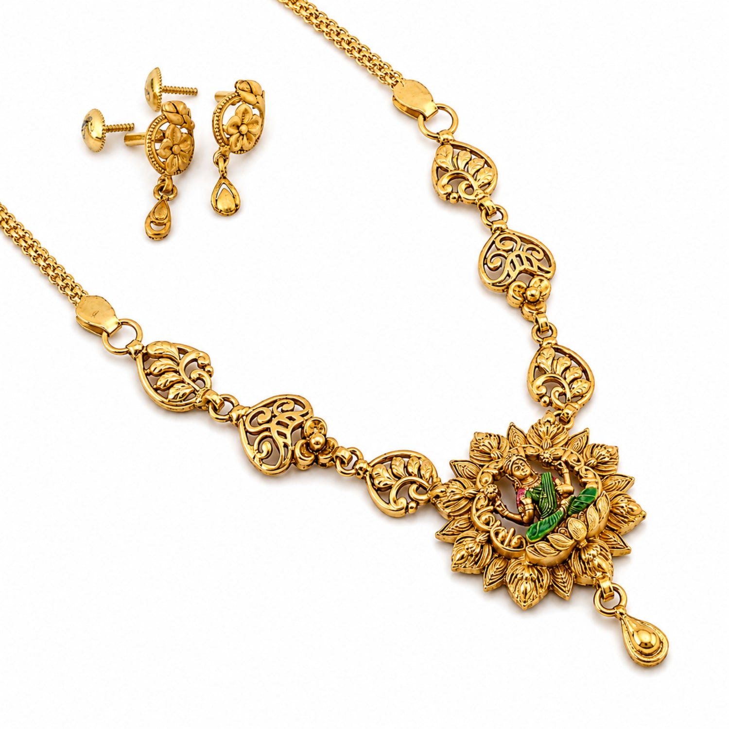 Murali Krishna Antique 925 Silver Gold Plated Necklace Set