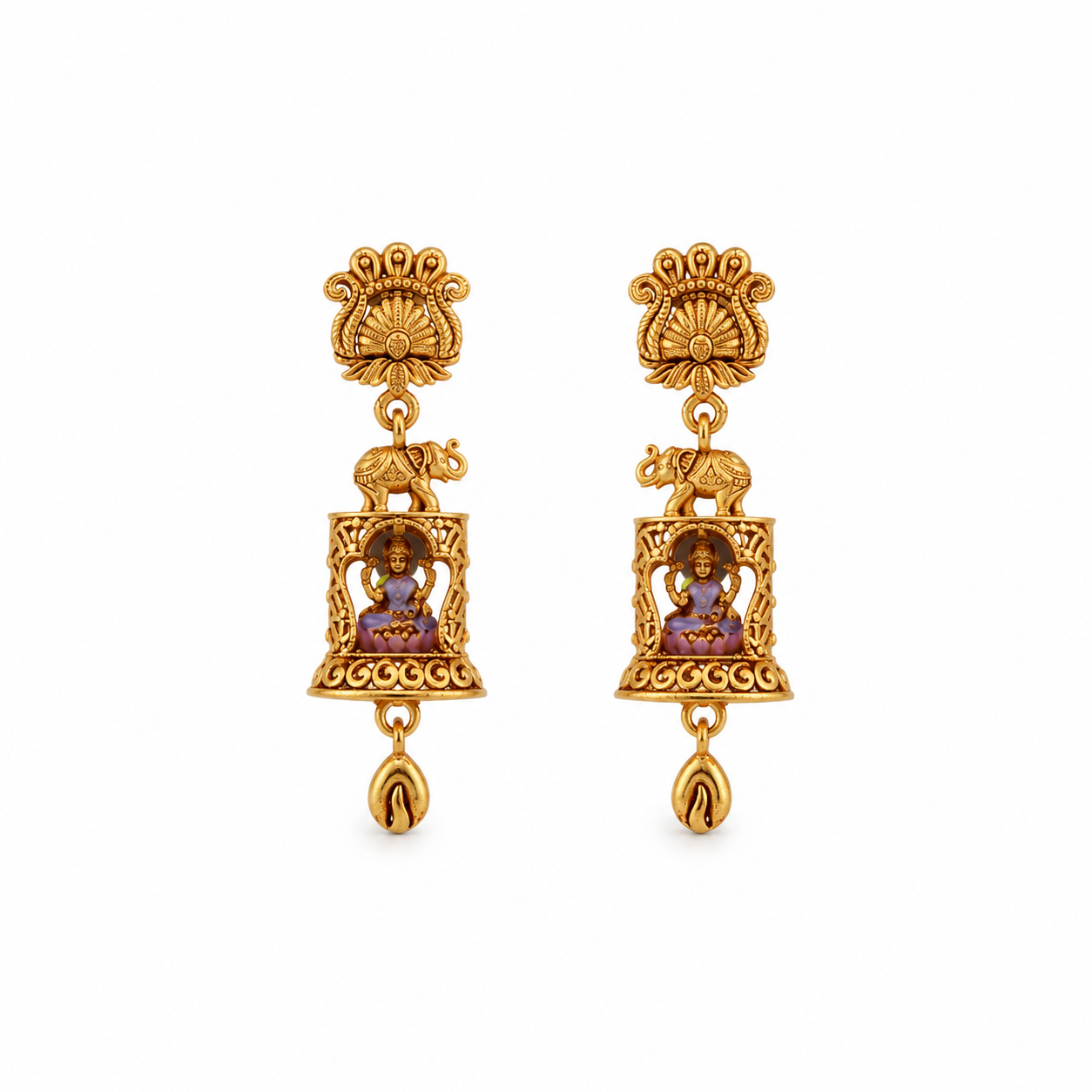 Divine Royal Elephant & Lakshmi Gold-Plated 925 Silver Drops