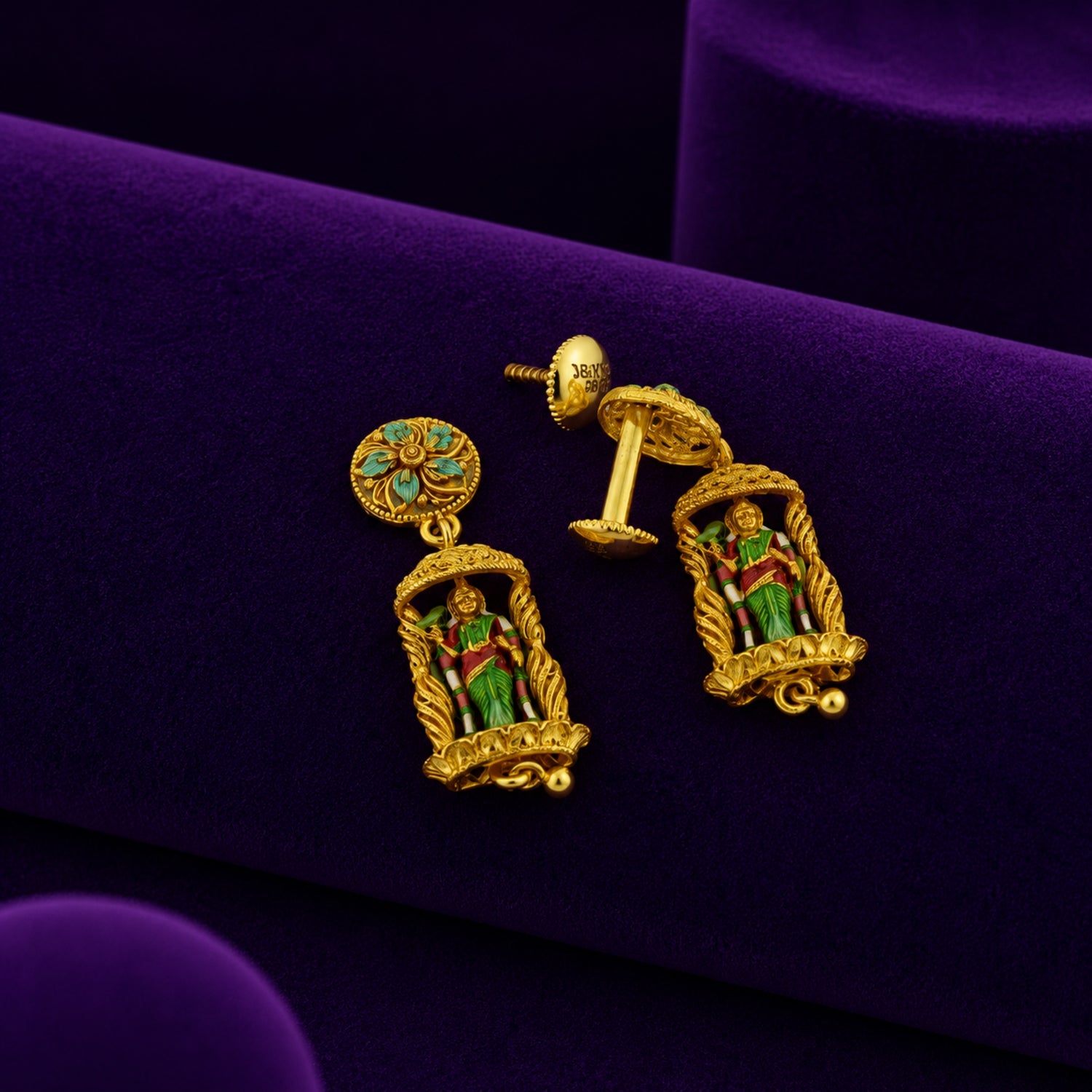 The "Goddess Meenakshi" Meenakari Gold Polish 925 Silver Jhumka