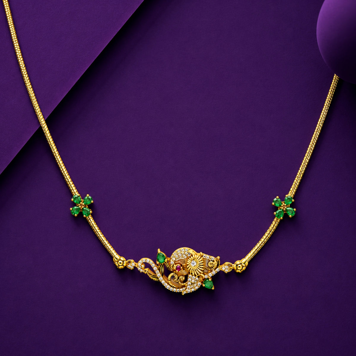 The Emerald Mayura 925 Sterling Silver Peacock Mugappu Chain