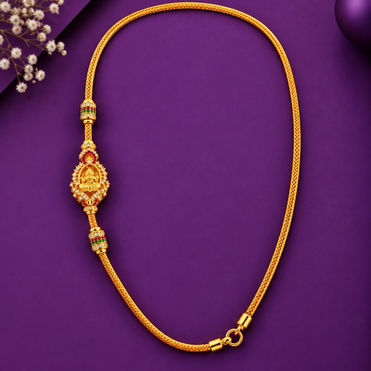 Divine Goddess Lakshmi Mugappu 925 Sterling Silver Gold Plated Thali Chain