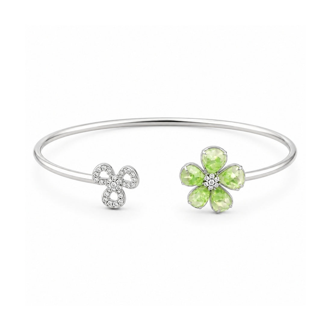 925 Sterling Silver Green Enamel Meadow Blossom Kada