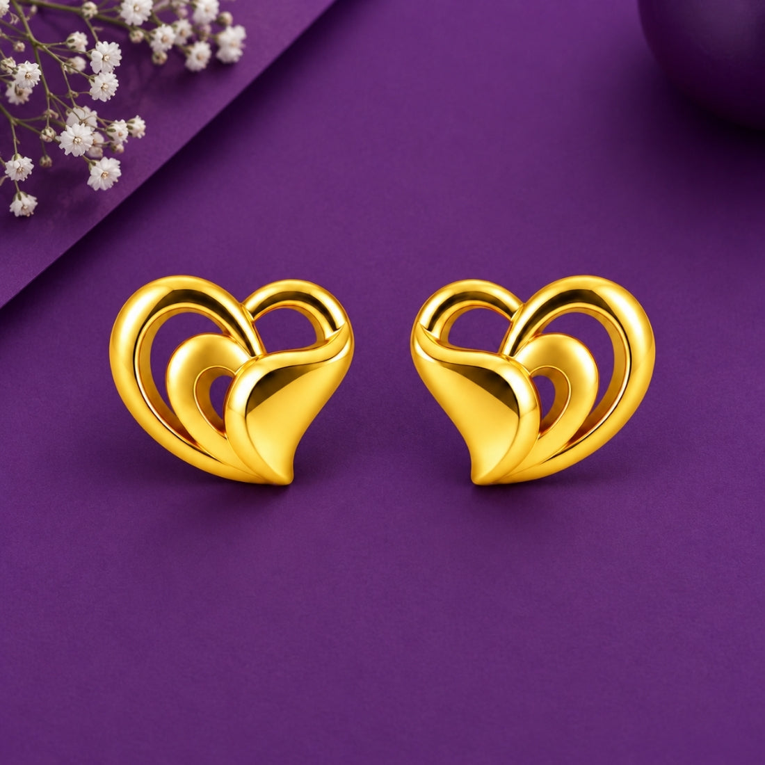 Hridaya Swirl 925 Sterling Silver Gold-Plated Twin Heart Stud Earrings