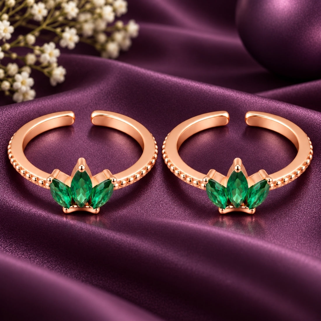 Rose Gold Emerald Green Crown Crest 925 Silver Toe Rings