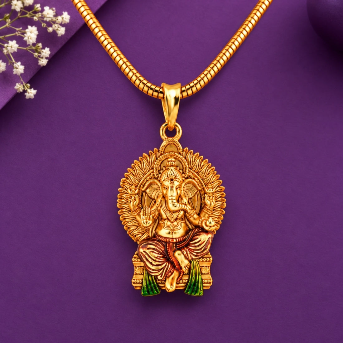 The Vinayaka Peetha 925 Silver Gold Plated Medallion Pendant