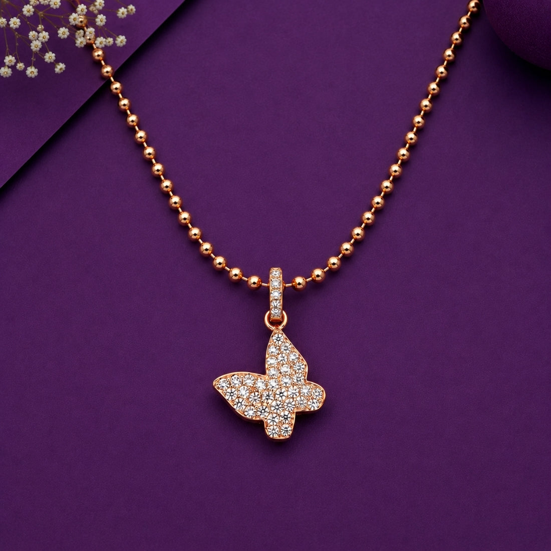 The Fluttering Brilliance Butterfly 925 Silver Rose Gold Pendant