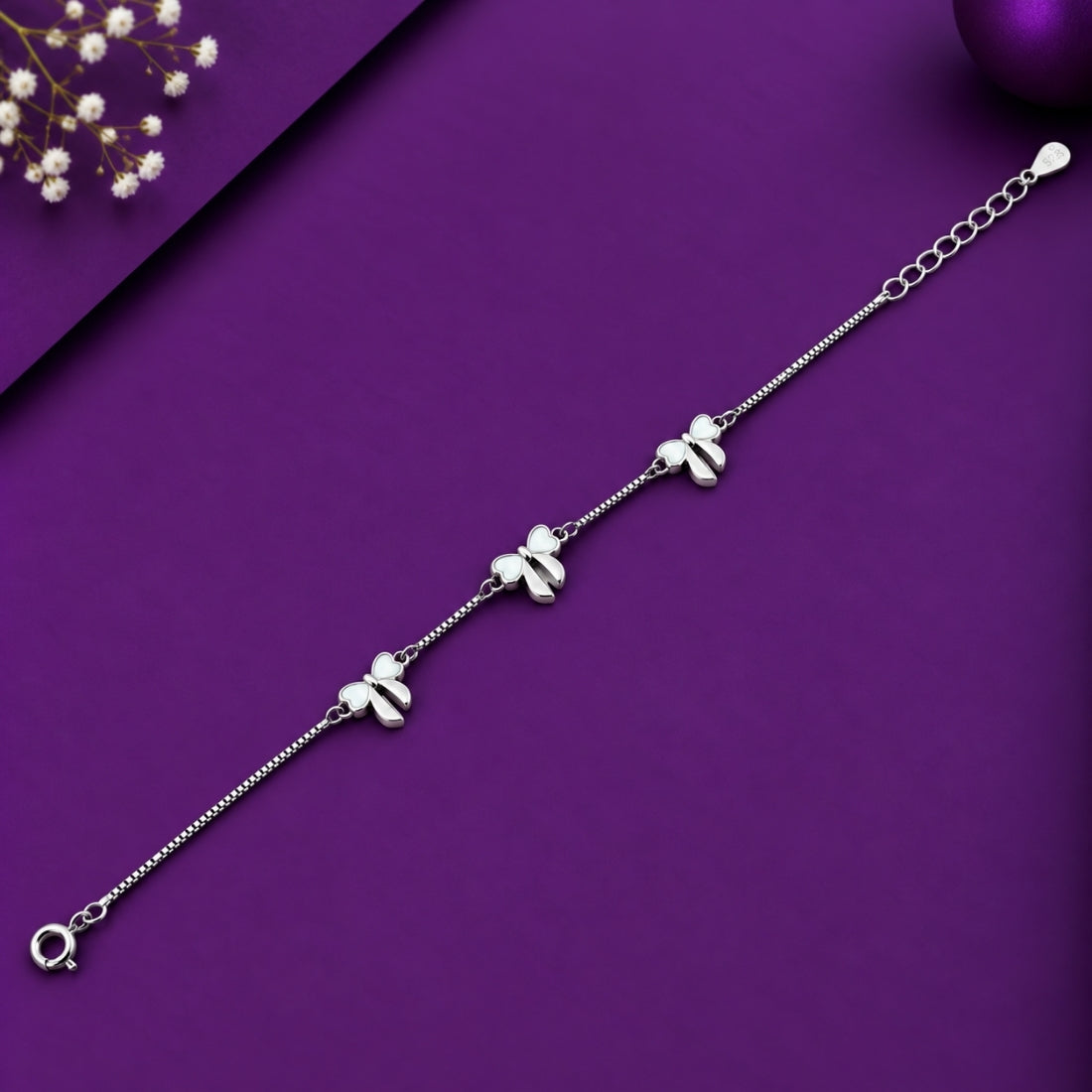 The Triple Flutter – 925 Sterling Silver Butterfly Station Bracelet