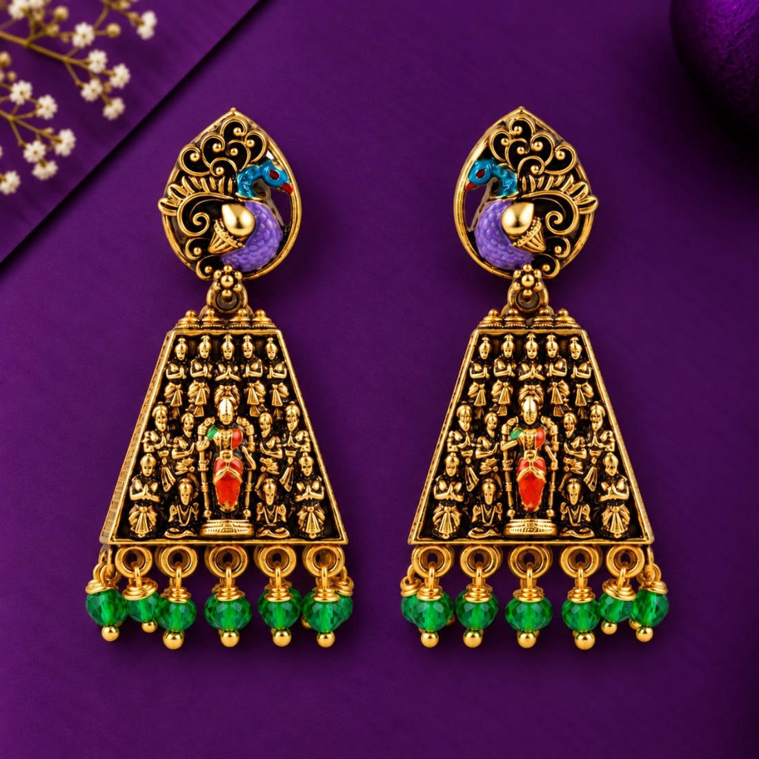 Vedic Peacock Shakti Utsav Jhumkas
