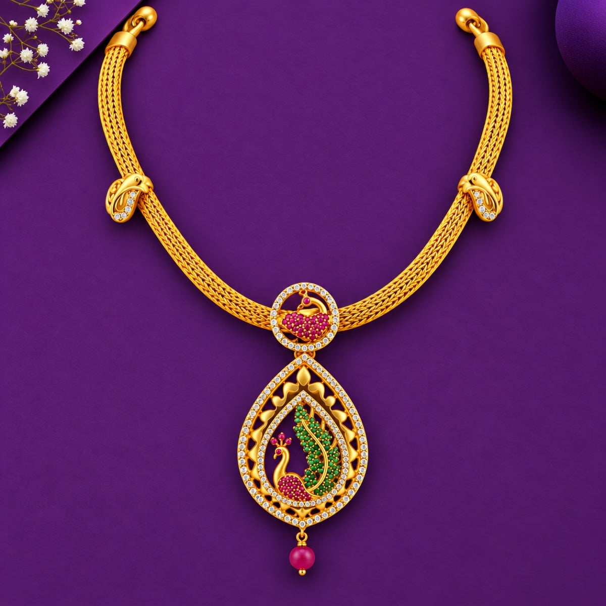 The Mayura Emerald CZ 925 Silver Gold Plated Necklace