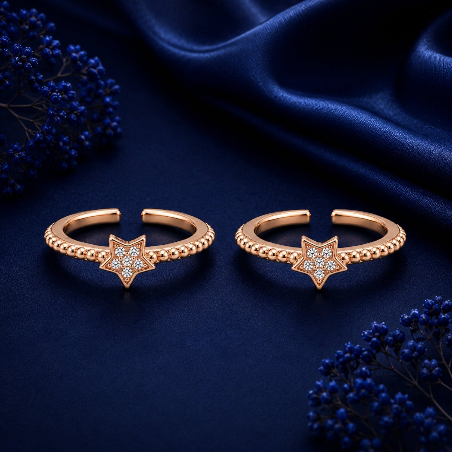 Celestial Star Beaded Rose Gold Adjustable Toe Rings