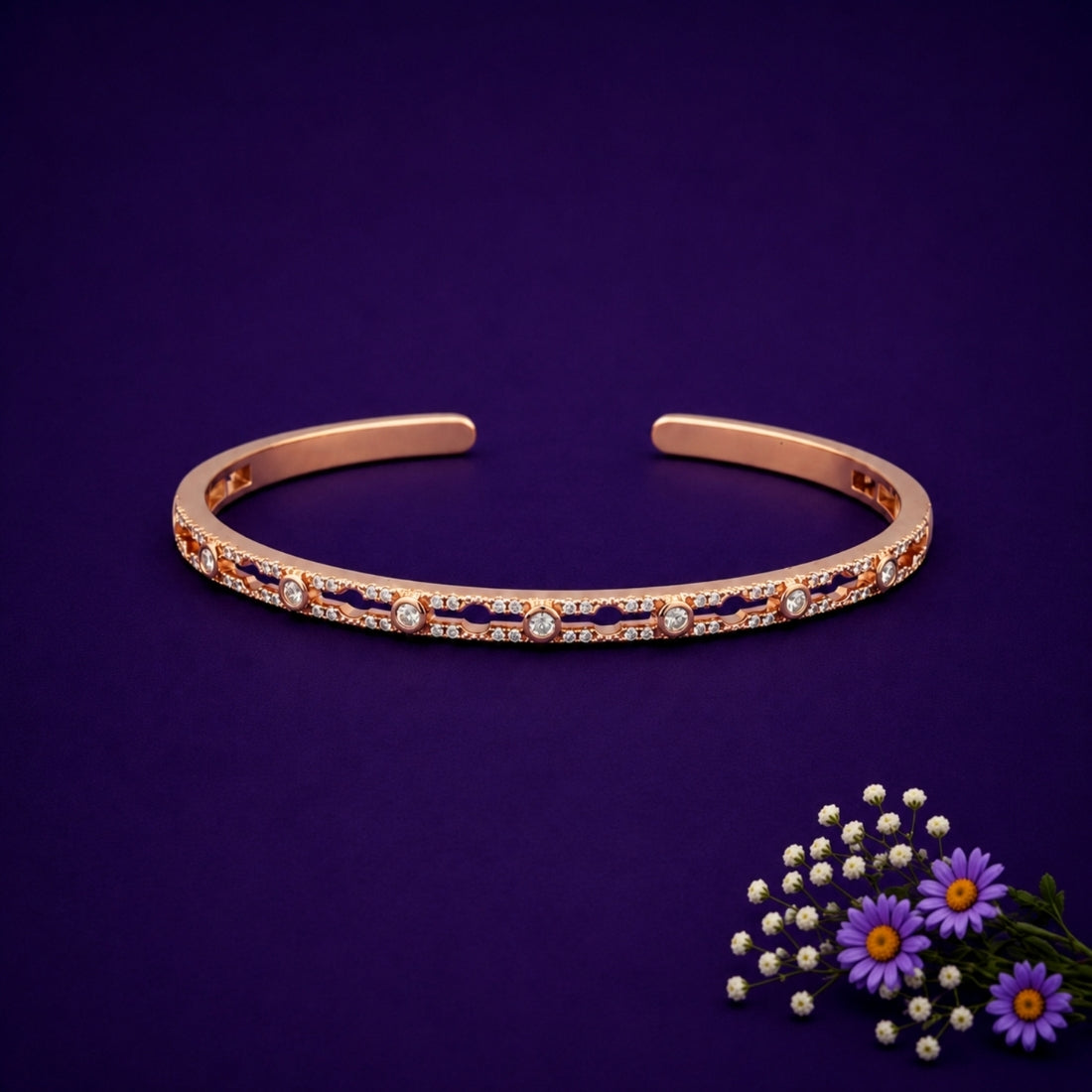 925 Rose Gold Plated Silver Lattice Filigree Kada