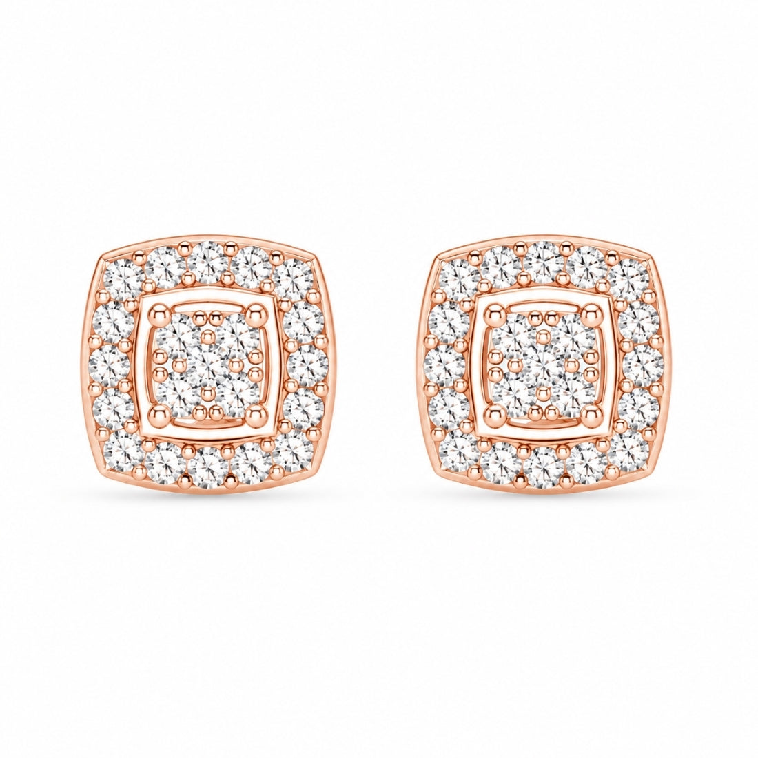 Rose Gold Pavé Cushion Halo Stud Earrings