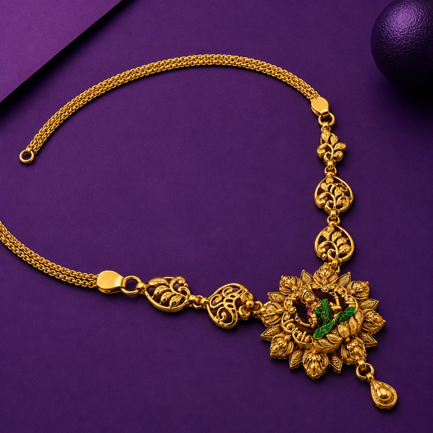 Murali Krishna Antique 925 Silver Gold Plated Necklace Set